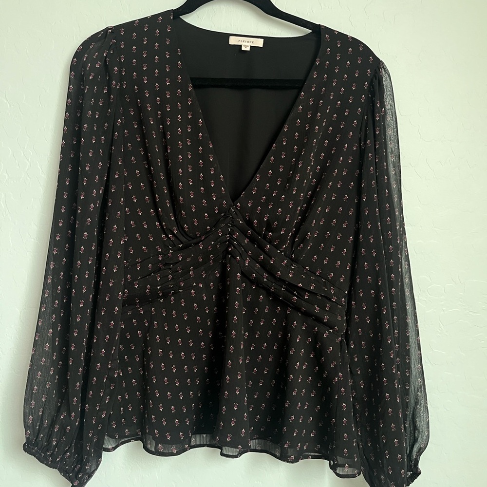 Pleione Black and Pink Floral Blouse